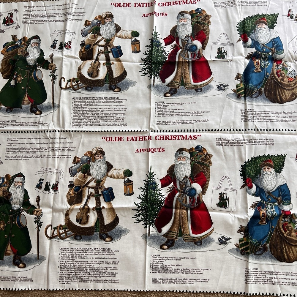 2 x Fabric Applique Panels "Olde Father Christmas" Santa Cranston Print Works